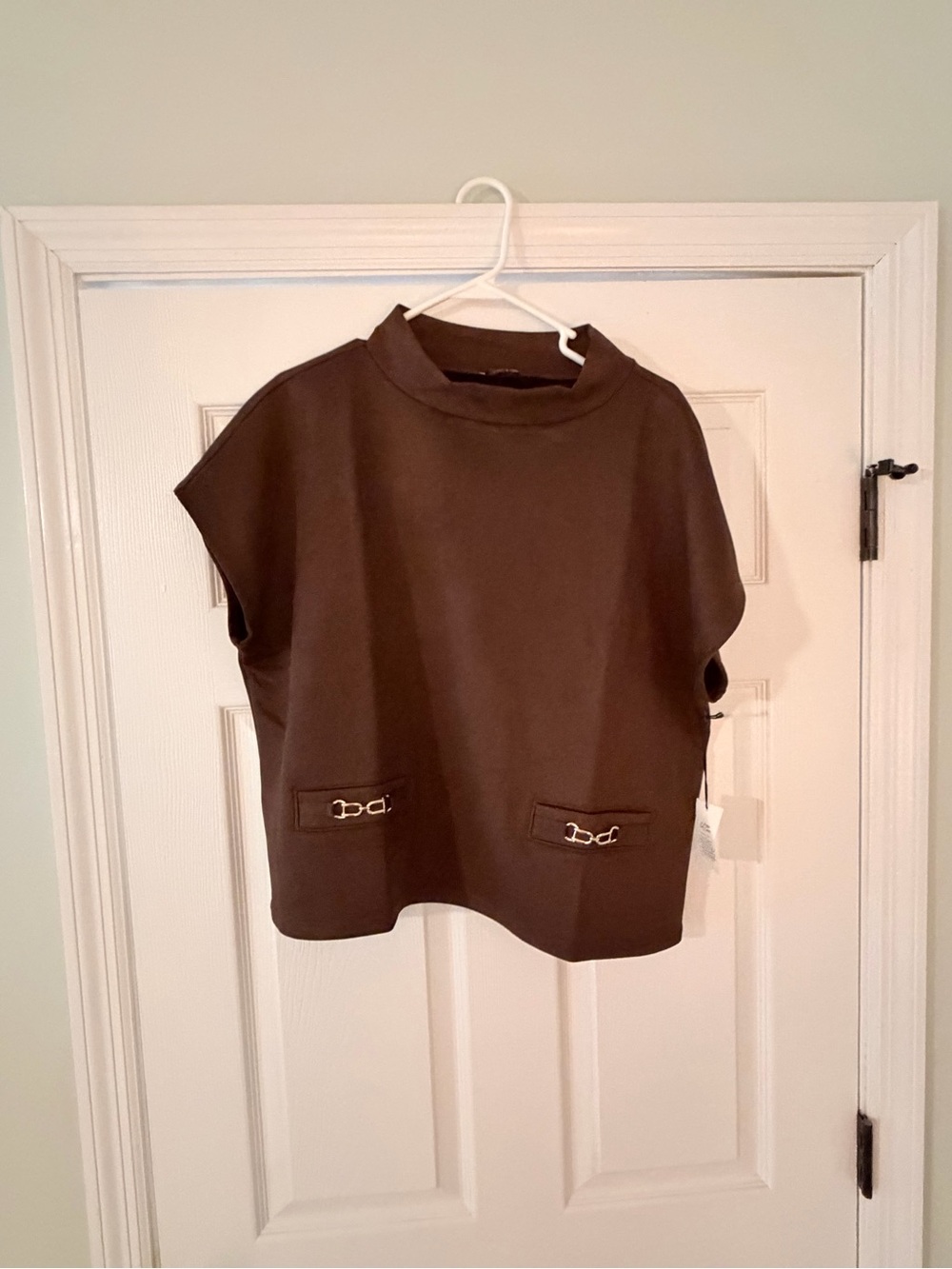 Ann Taylor Brown Suede-Look Sleeveless Mock Neck Top
